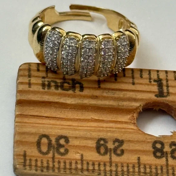 925 Silver band ring clear cz stones 18k yellow gold plated